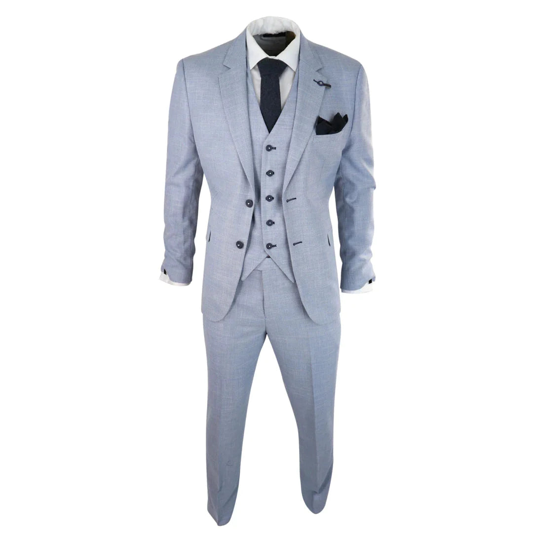 Cavani - 3 Piece Light Blue Linen Suit Tailored Fit