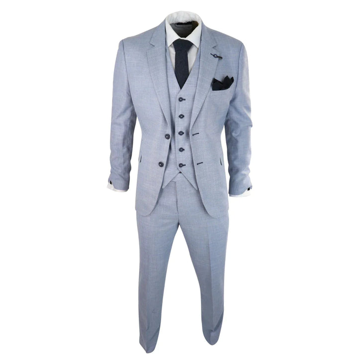 Cavani - 3 Piece Light Blue Linen Suit Tailored Fit