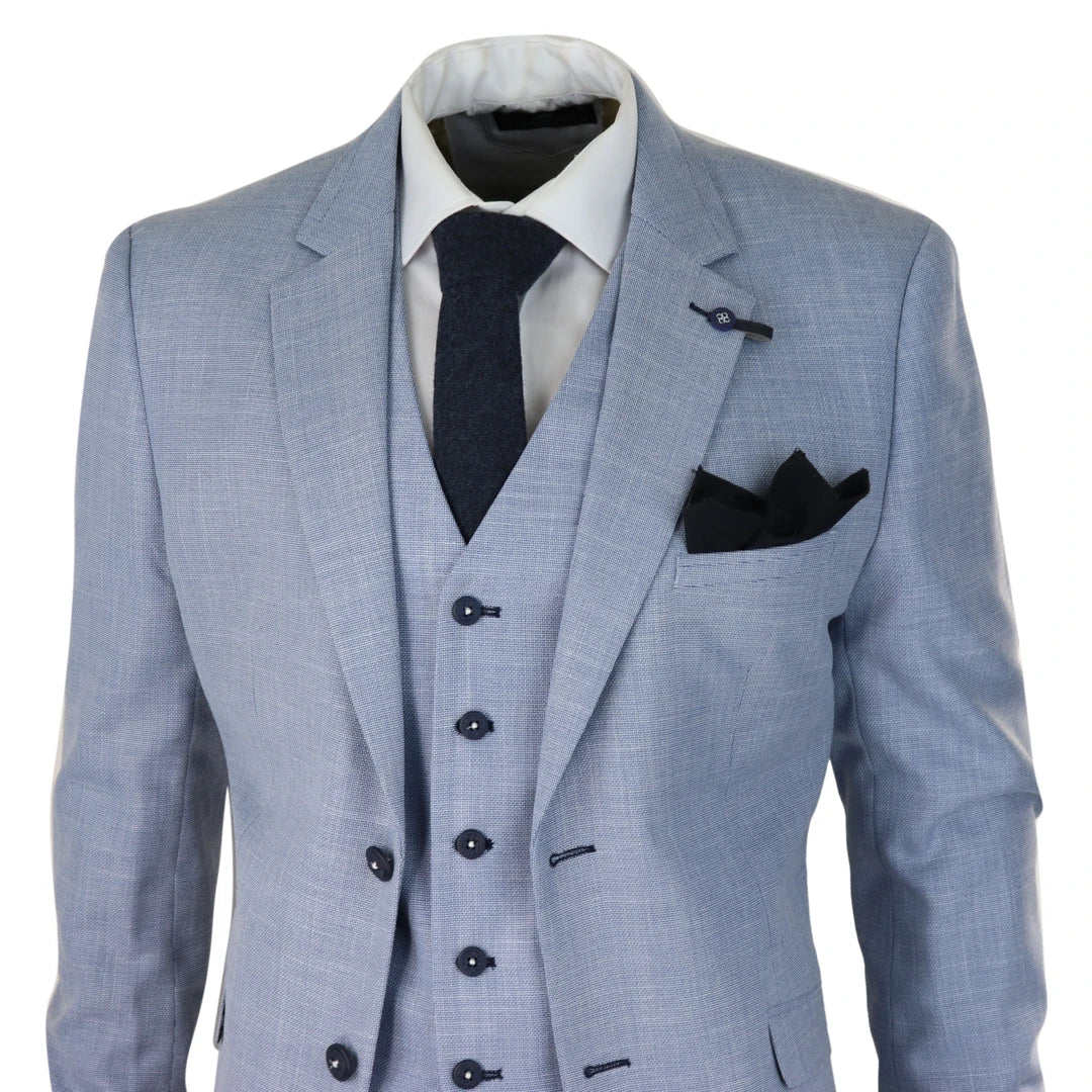 Cavani - 3 Piece Light Blue Linen Suit Tailored Fit