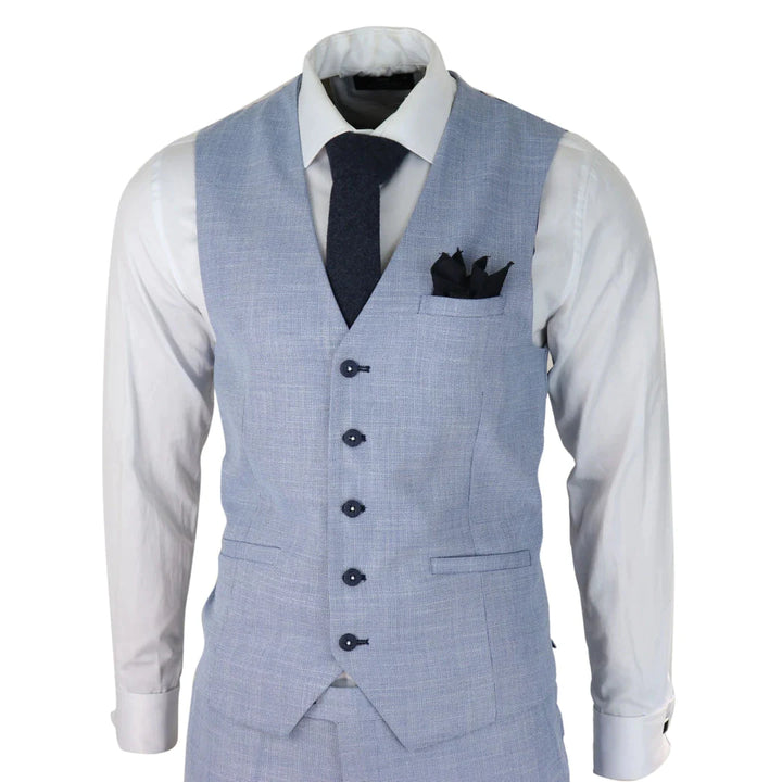 Cavani - 3 Piece Light Blue Linen Suit Tailored Fit