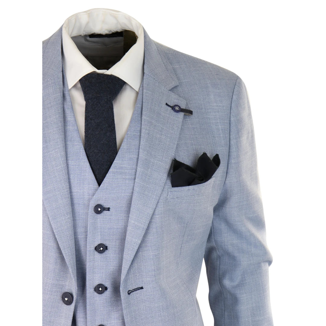 Cavani - 3 Piece Light Blue Linen Suit Tailored Fit