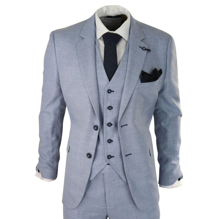 Cavani - 3 Piece Light Blue Linen Suit Tailored Fit