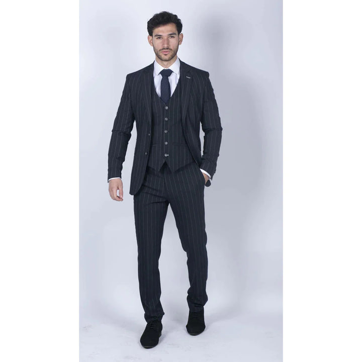 Cavani -  1920's Inspired 3 Piece Pin Stripe Navy Suit