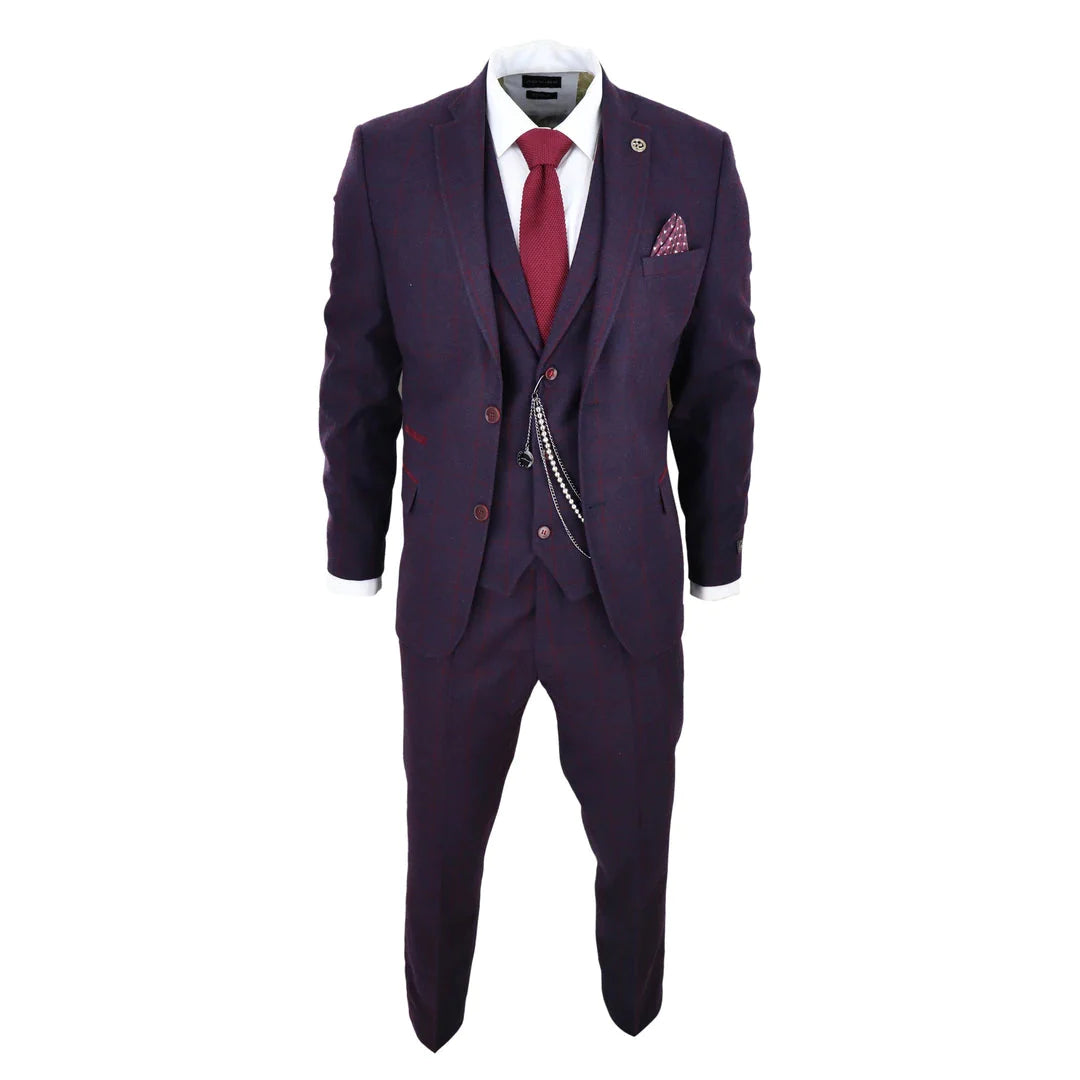 Tru Clothing - 1920's Gatsby Inspired 3 Piece Plum Tweed Suit