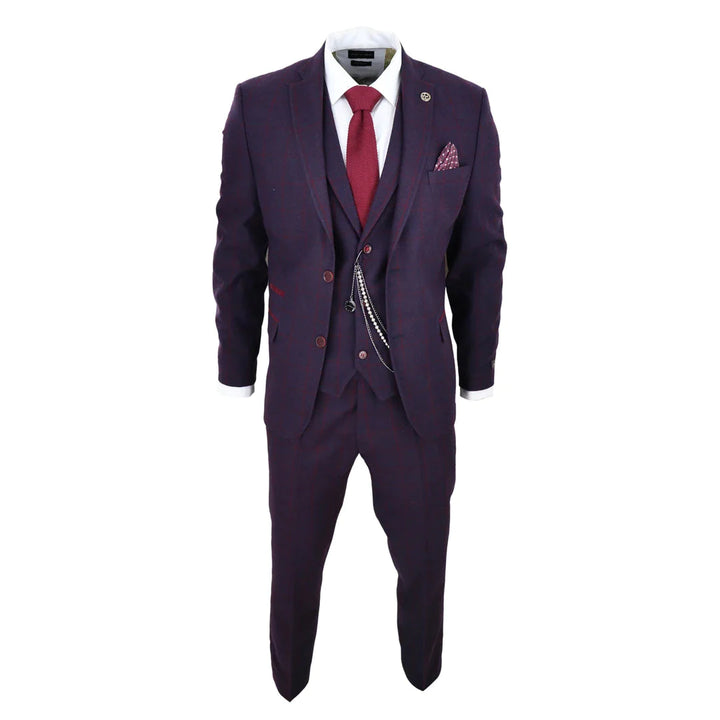 Tru Clothing - 1920's Gatsby Inspired 3 Piece Plum Tweed Suit