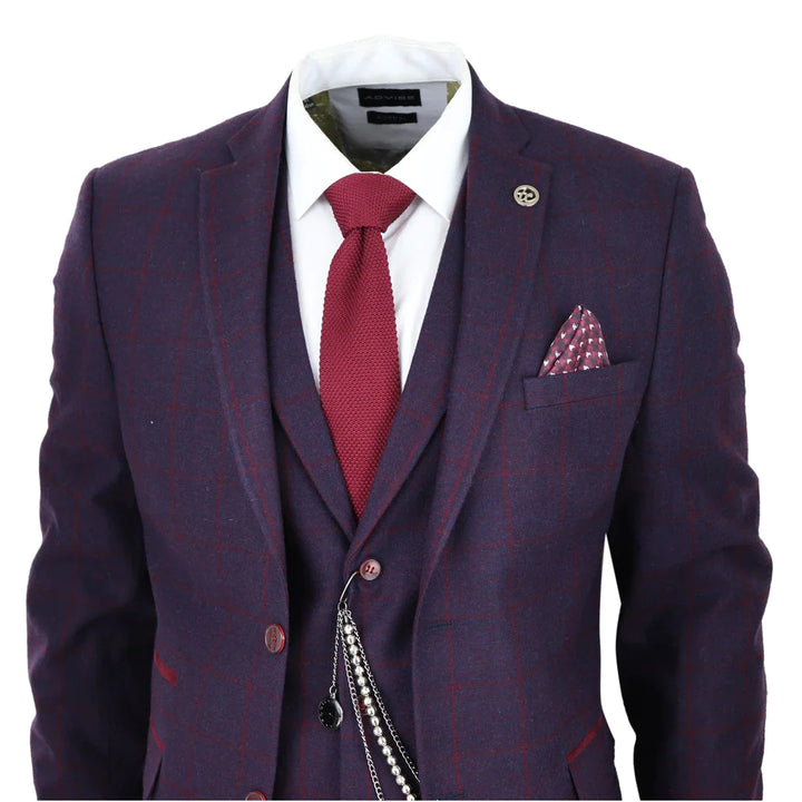 Tru Clothing - 1920's Gatsby Inspired 3 Piece Plum Tweed Suit