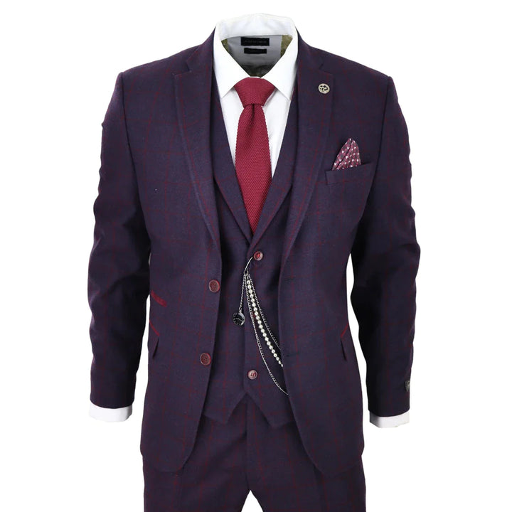 Tru Clothing - 1920's Gatsby Inspired 3 Piece Plum Tweed Suit