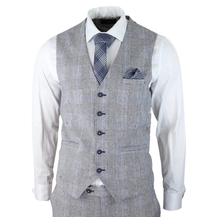 Cavani - 3 Piece Grey & Blue Check Suit