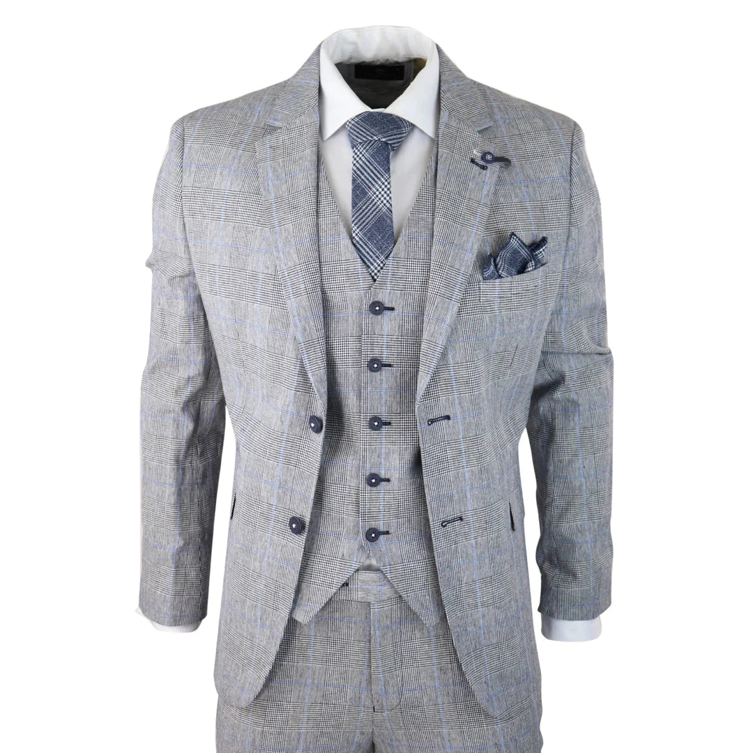 Cavani - 3 Piece Grey & Blue Check Suit