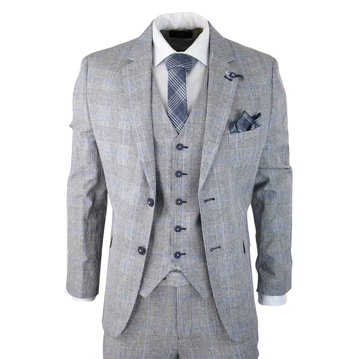 Cavani - 3 Piece Grey & Blue Check Suit