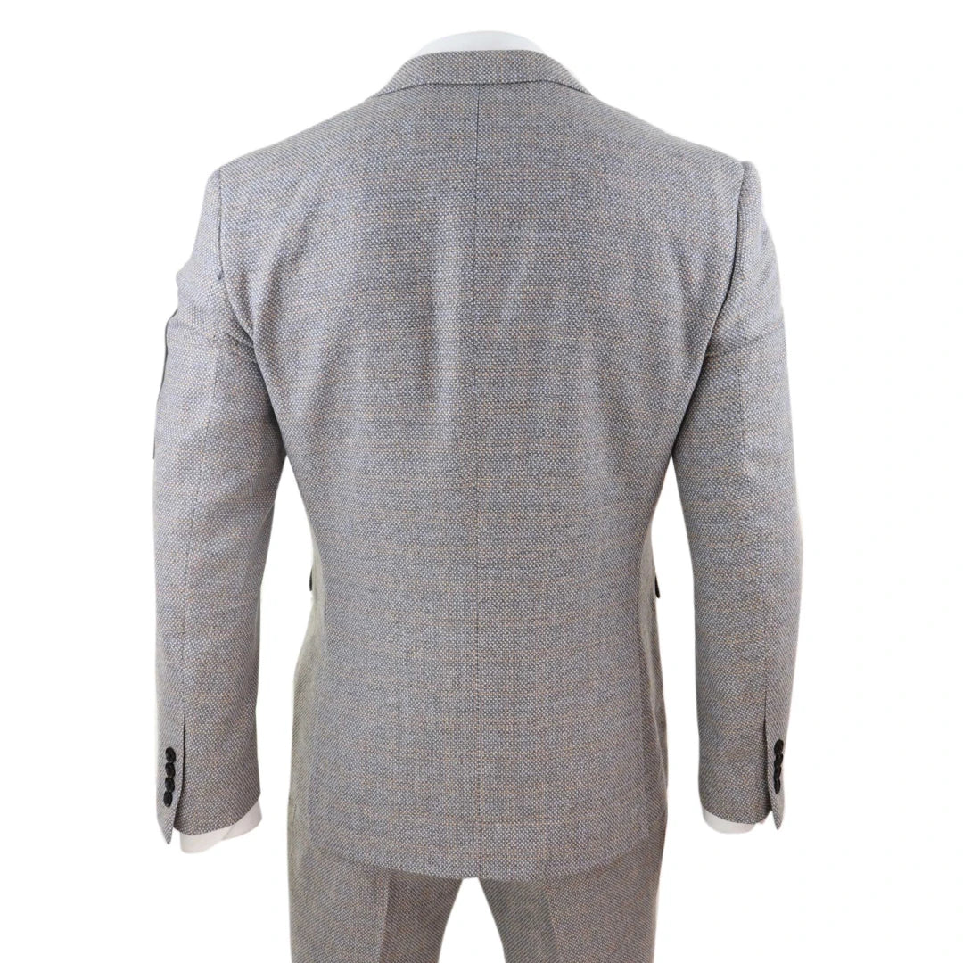 Mens 3 Piece Tweed Check Suit - Cream