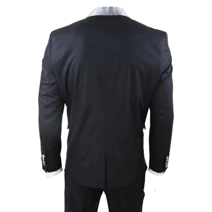 Mens 4 Piece Shawl Lapel Suit - Black/Silver