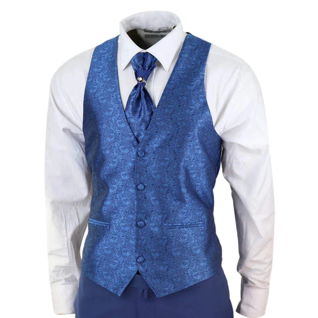 Mens 4 Piece Shawl Lapel Suit - Blue