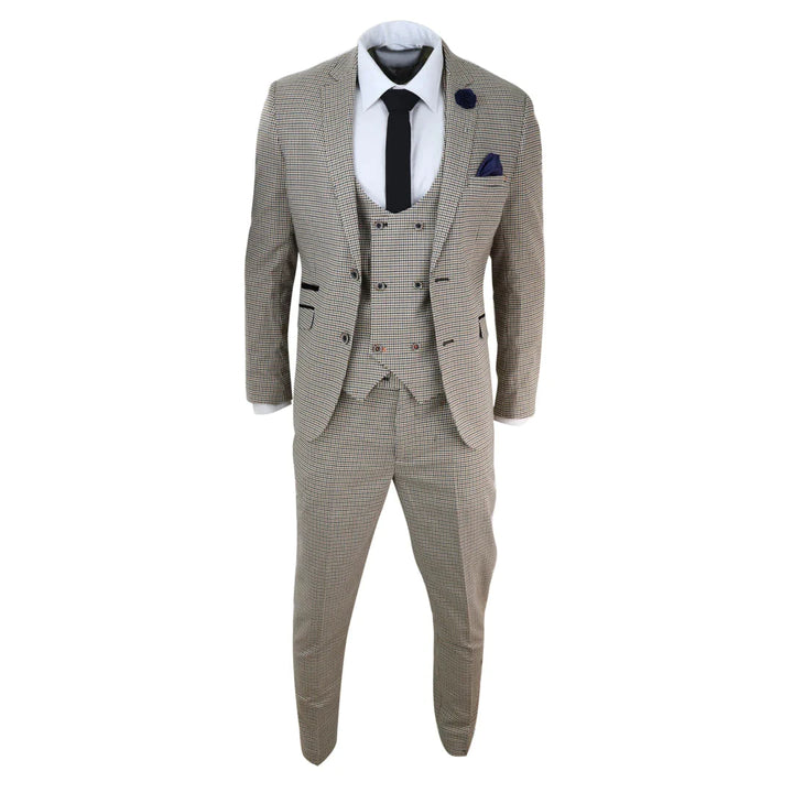 Cavani - Double Breasted Light Brown Tweed Suit