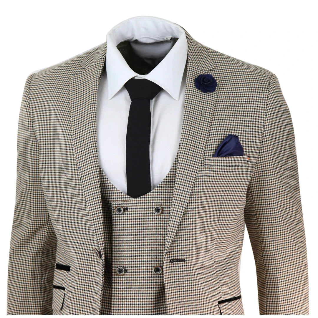 Cavani - Double Breasted Light Brown Tweed Suit