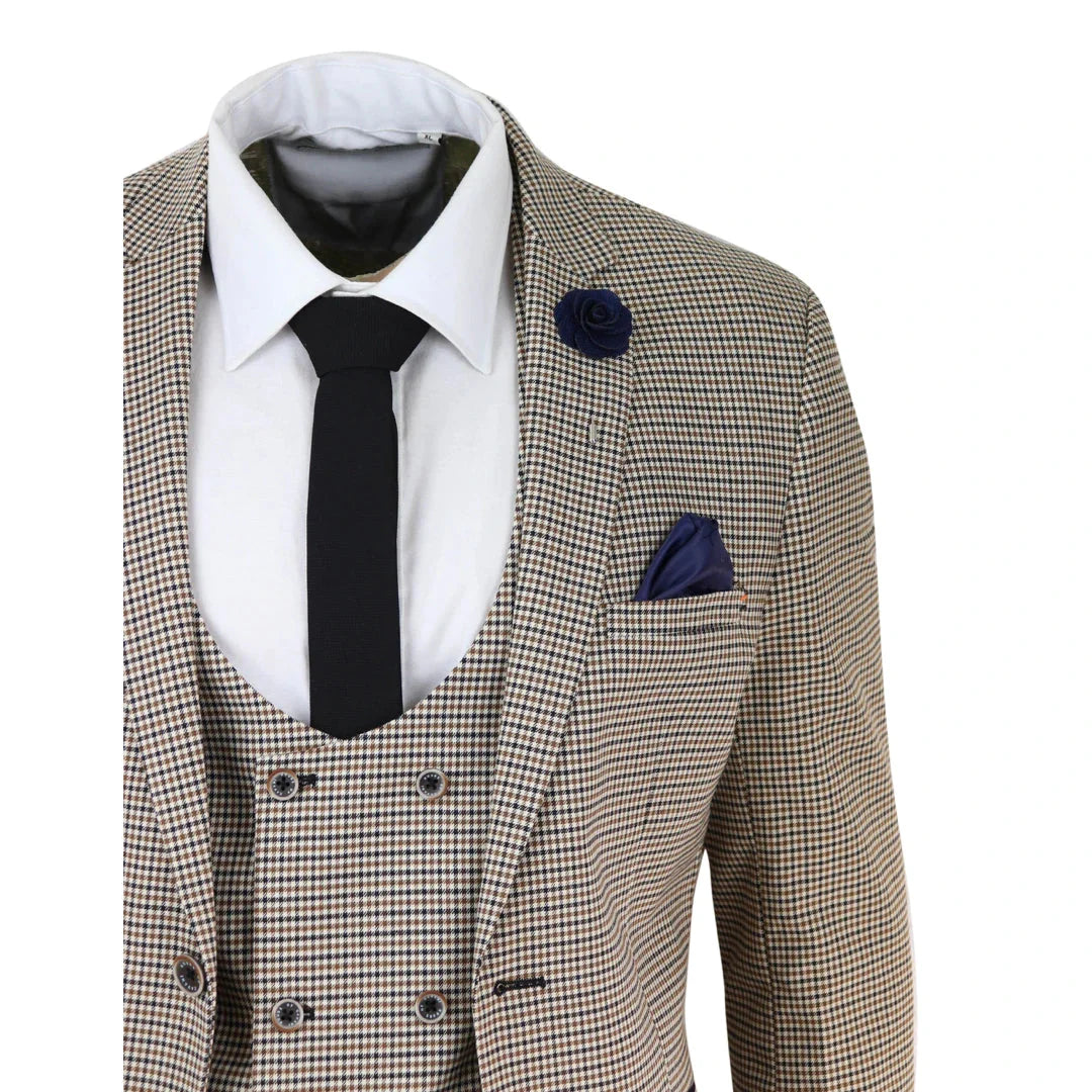 Cavani - Double Breasted Light Brown Tweed Suit