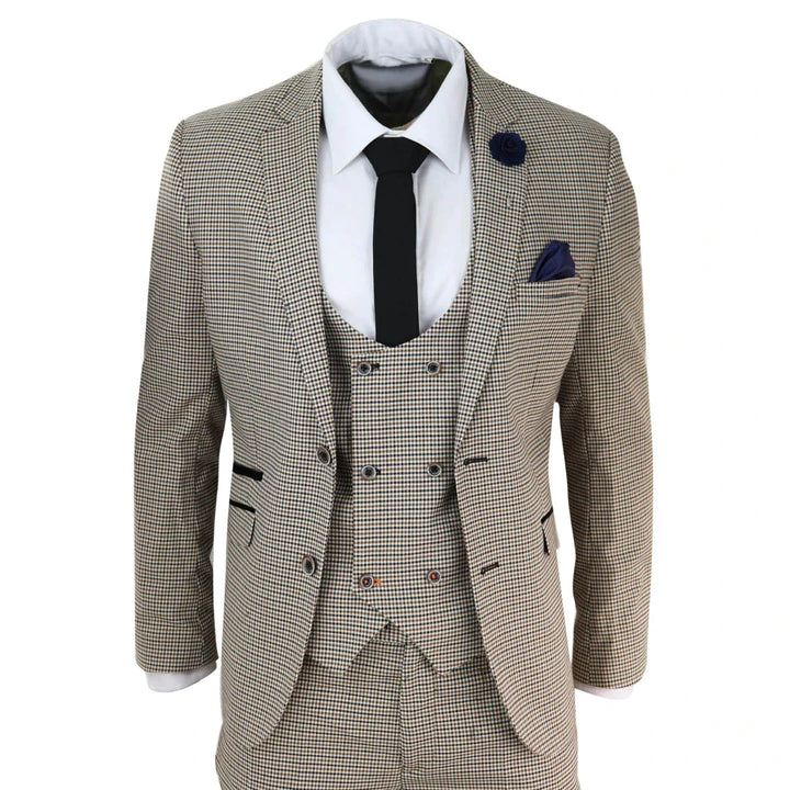 Cavani - Double Breasted Light Brown Tweed Suit