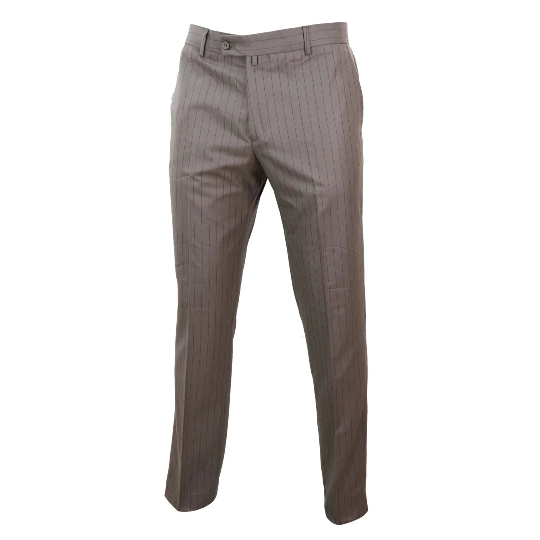 Mens Beige Pinstripe Trousers