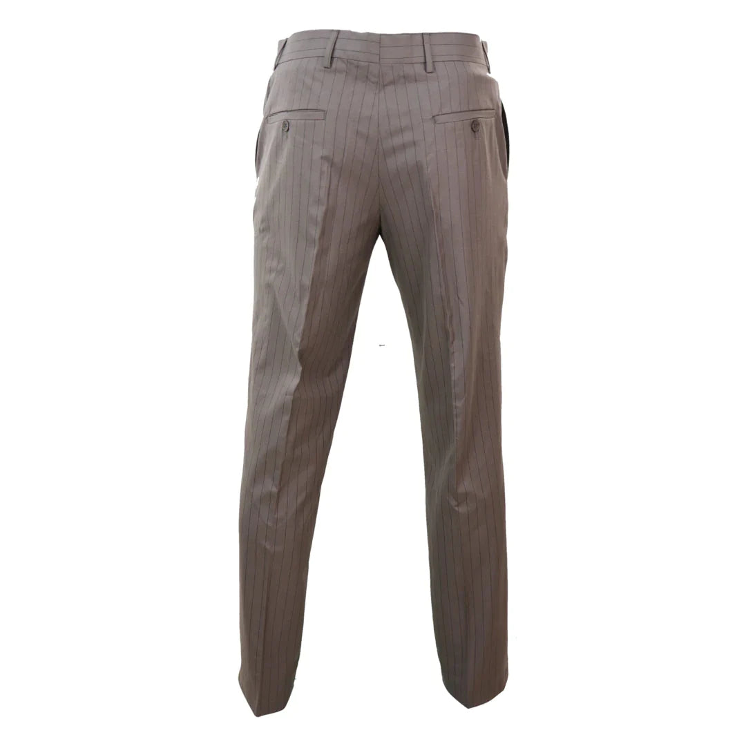 Mens Beige Pinstripe Trousers