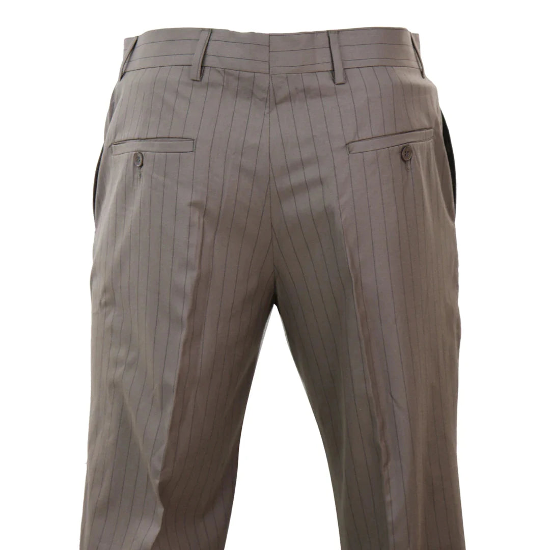 Mens Beige Pinstripe Trousers