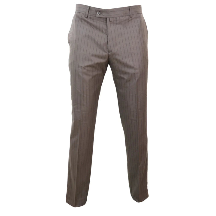 Mens Beige Pinstripe Trousers