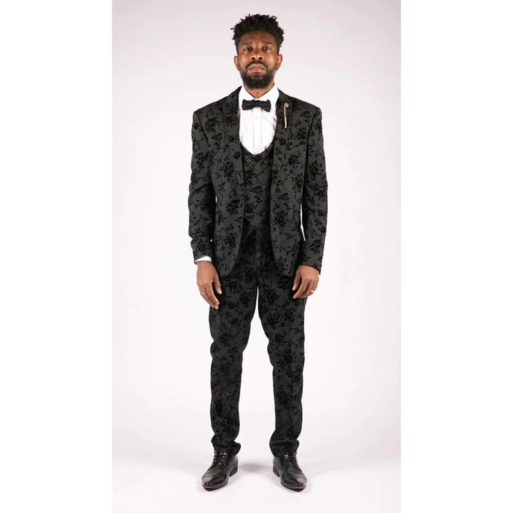 Cavani - 3 Piece Black Paisley Velvet Suit