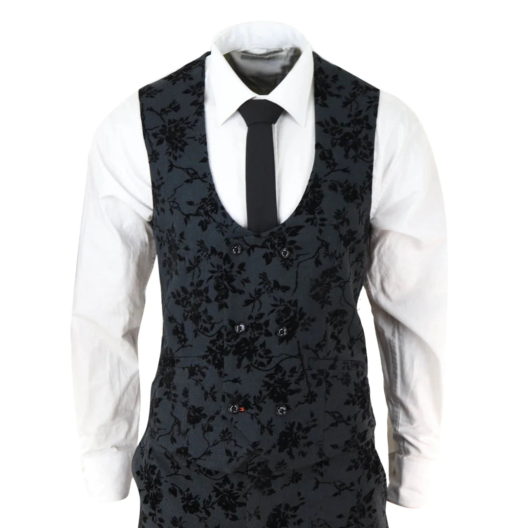 Cavani - 3 Piece Black Paisley Velvet Suit