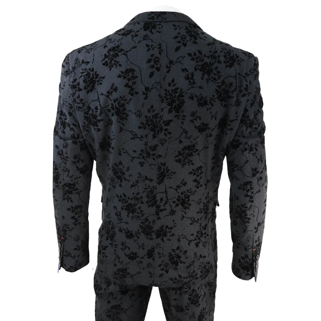 Cavani - 3 Piece Black Paisley Velvet Suit