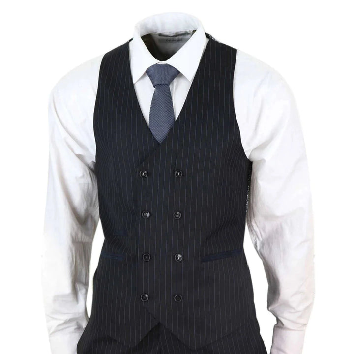 Mens Black 3 Piece Pinstripe Suit