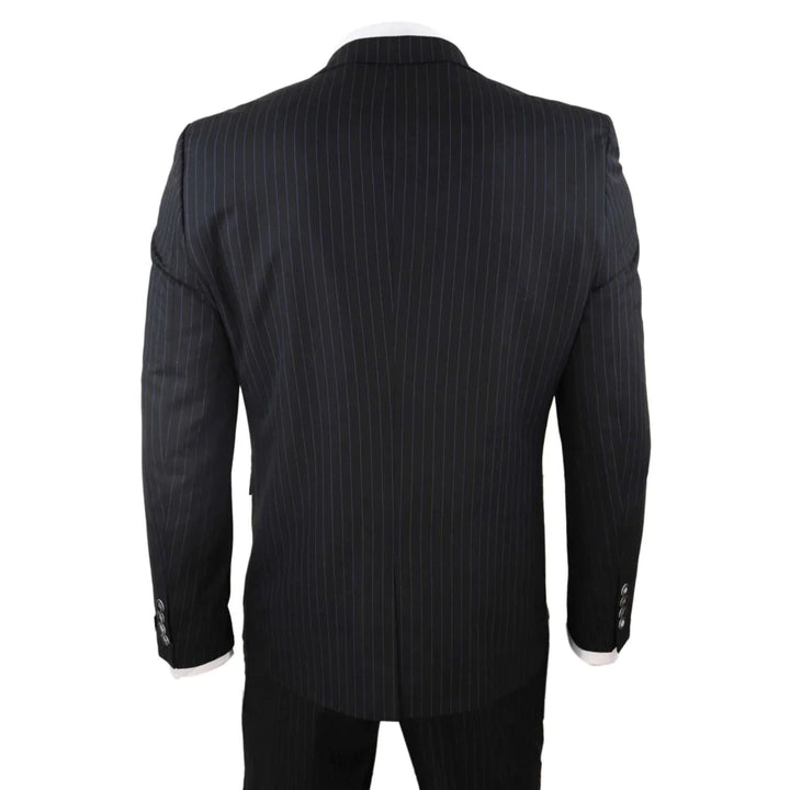 Mens Black 3 Piece Pinstripe Suit