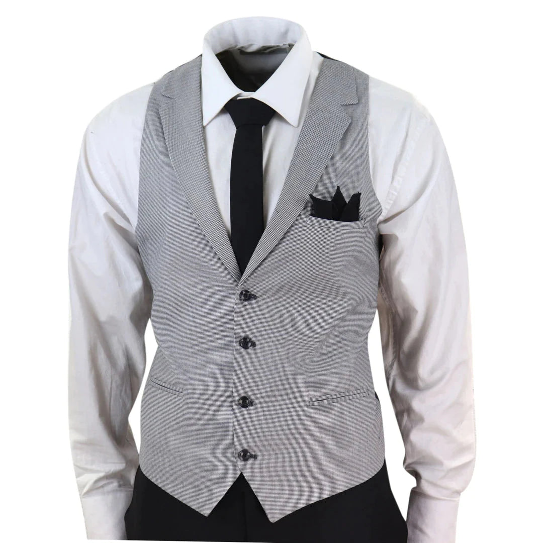 Mens Black 3 Piece Suit With Contrasting Grey Waistcoat