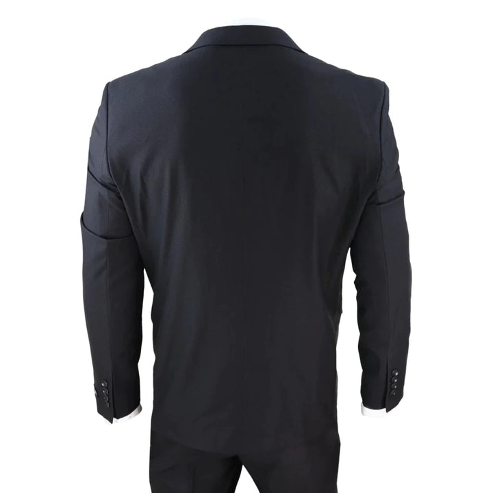 Mens Black 3 Piece Suit With Contrasting Grey Waistcoat