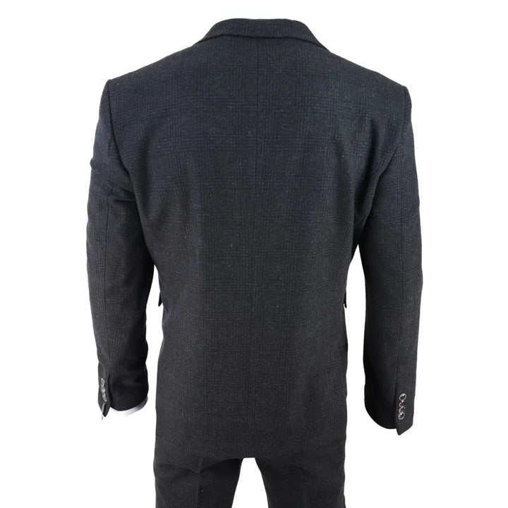 Mens Black Tweed 3 Piece Suit Check Vintage 1920s Gatsby Blinders Tailored Fit
