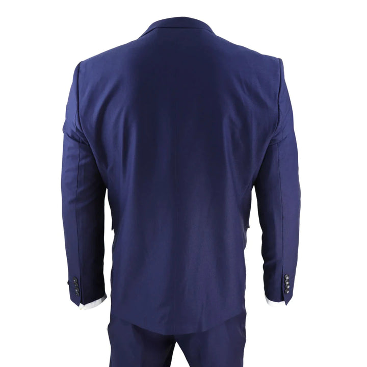 Mens Blue 3 Piece Suit With Contrasting Grey Waistcoat