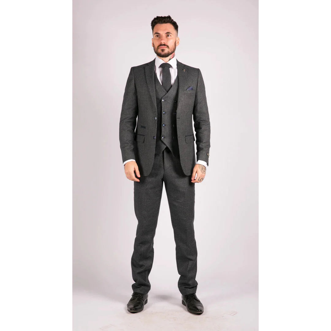 Mens Blue 3 Piece Suit With Double Breasted Waistcoat