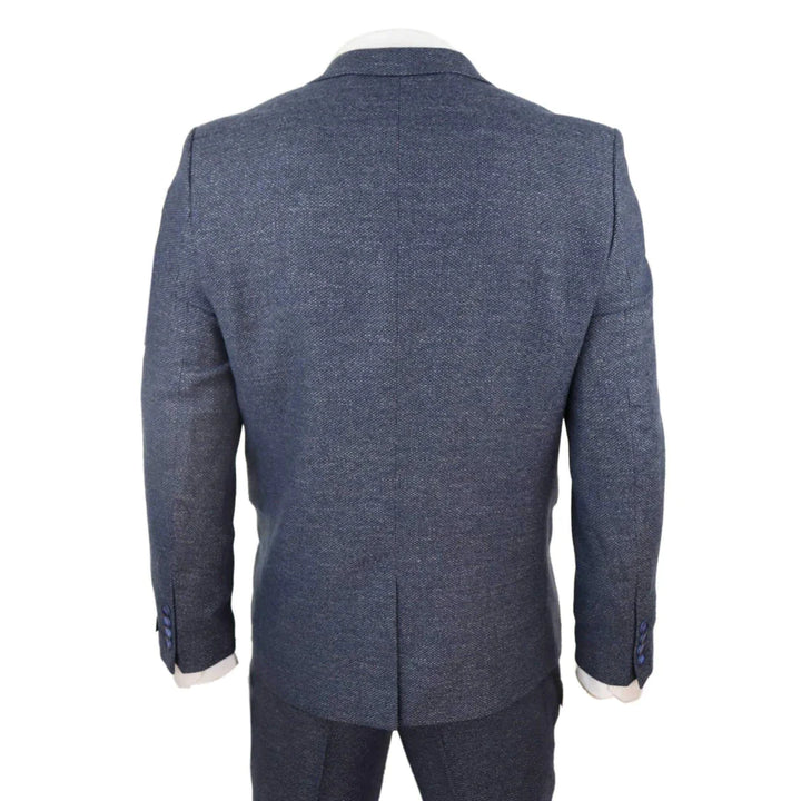 Mens Blue 3 Piece Suit With Double Breasted Waistcoat