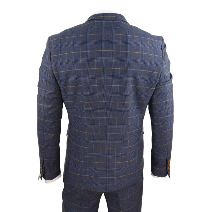 Marc Darcy - 3 Piece Blue Check Suit With Double Breasted Waistcoat