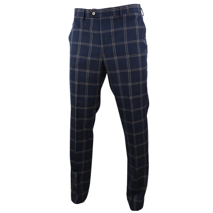 Mens Blue-Tan Check Tailored Fit Trousers