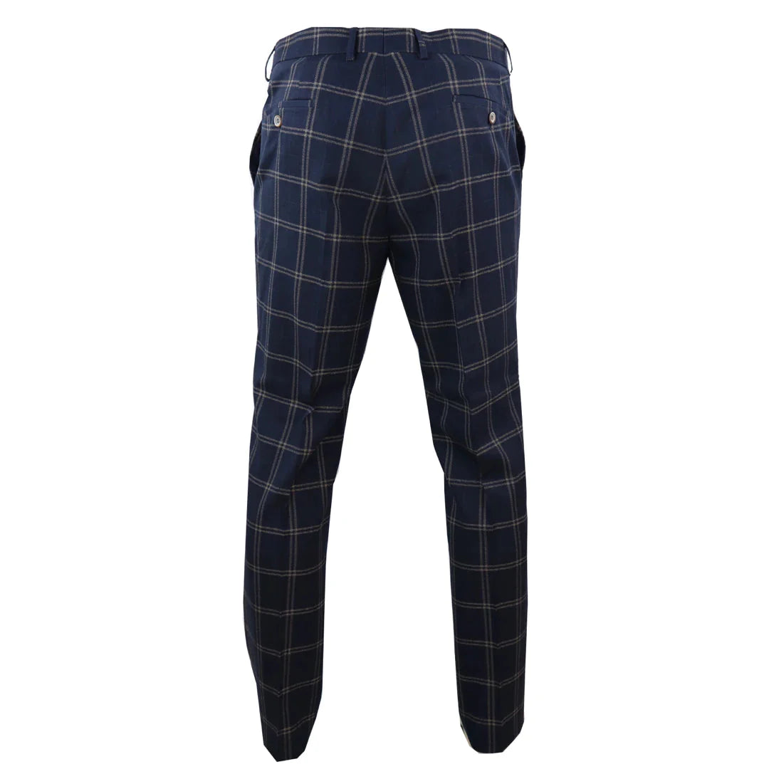 Mens Blue-Tan Check Tailored Fit Trousers