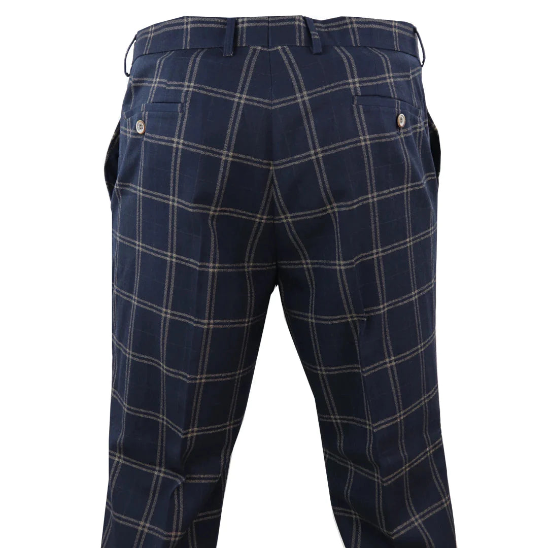 Mens Blue-Tan Check Tailored Fit Trousers