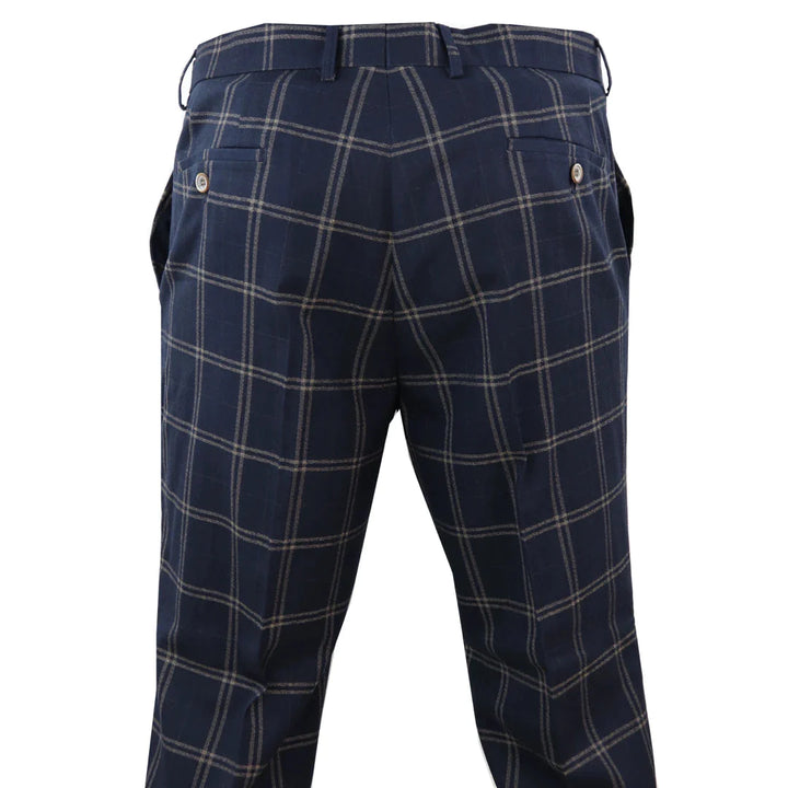 Mens Blue-Tan Check Tailored Fit Trousers