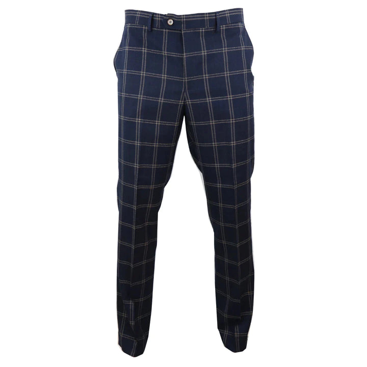 Mens Blue-Tan Check Tailored Fit Trousers