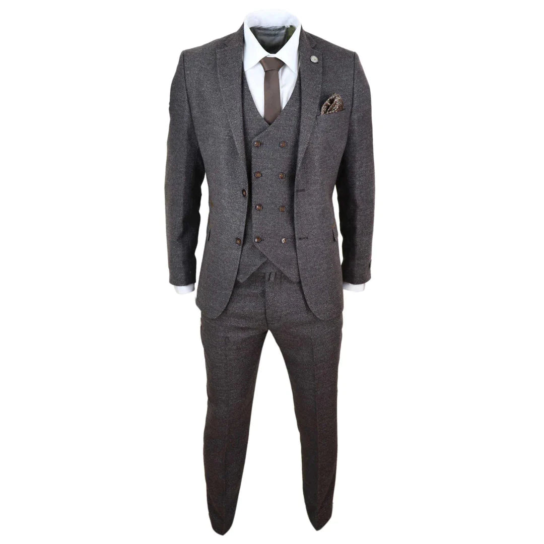 Mens Brown 3 Piece Suit With Double Breasted Waistcoat