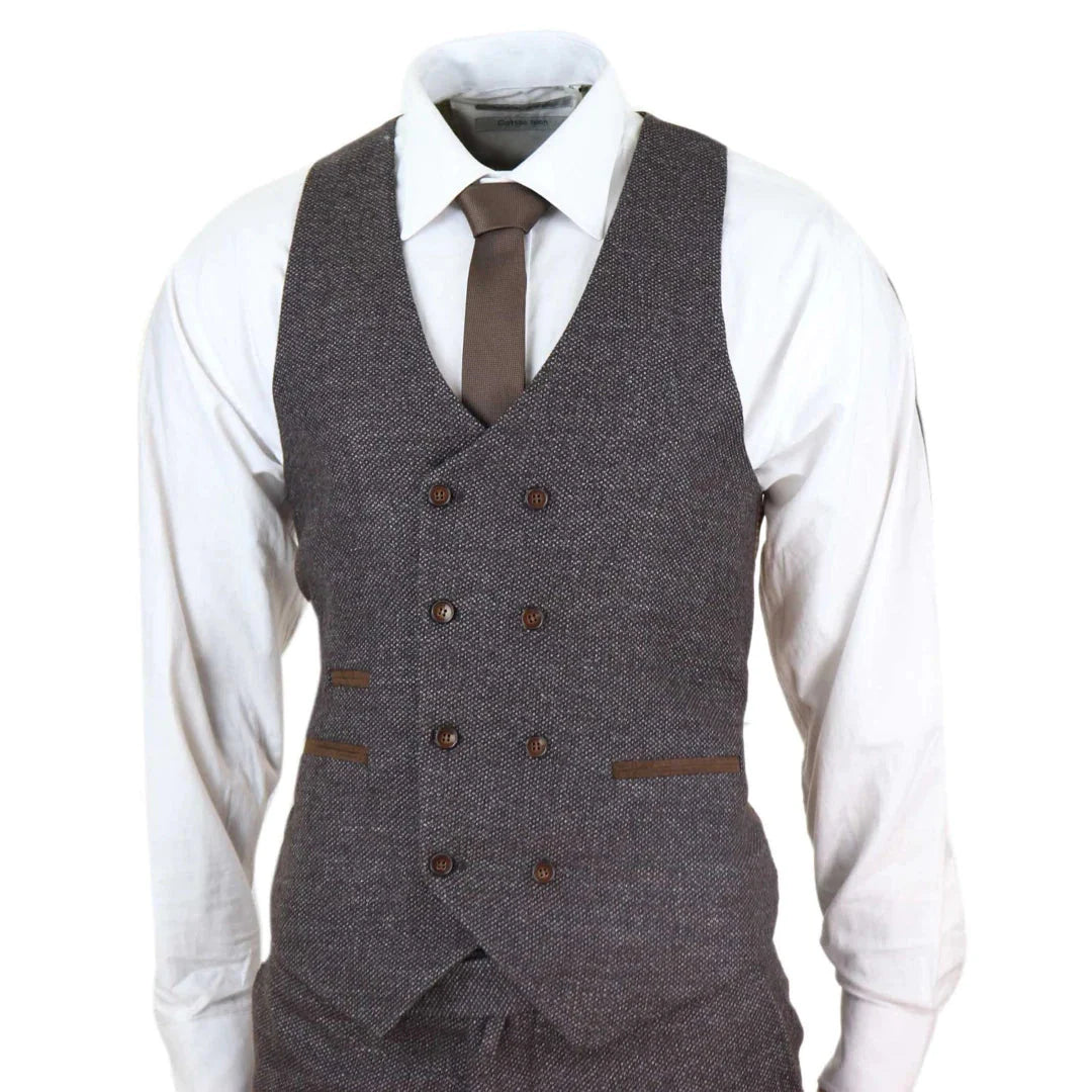 Mens Brown 3 Piece Suit With Double Breasted Waistcoat