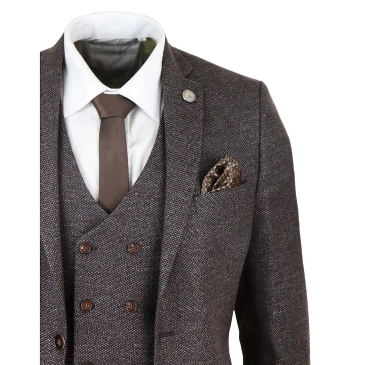 Mens Brown 3 Piece Suit With Double Breasted Waistcoat