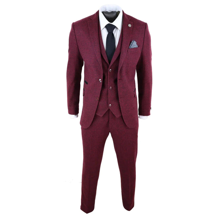 Mens Burgundy Wine Tweed 3 Piece Suit - STZ17