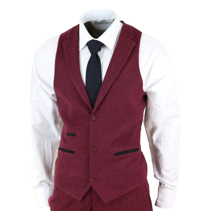 Mens Burgundy Wine Tweed 3 Piece Suit - STZ17