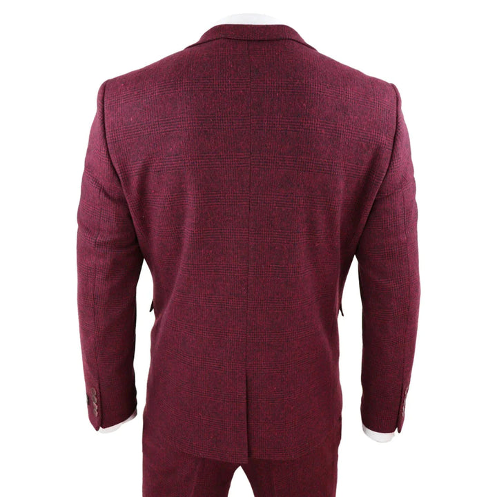 Mens Burgundy Wine Tweed 3 Piece Suit - STZ17