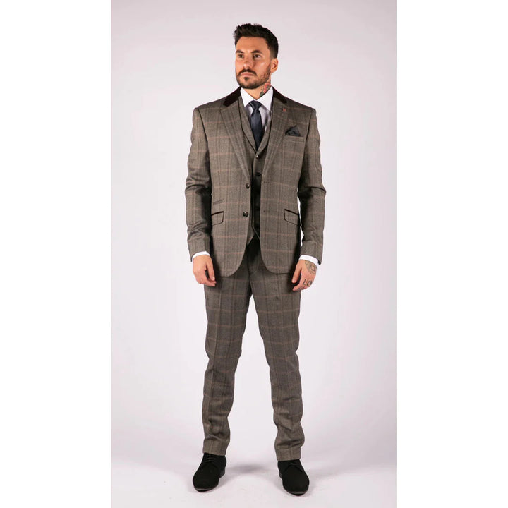 Cavani - 3 Piece Brown Check Tweed Suit