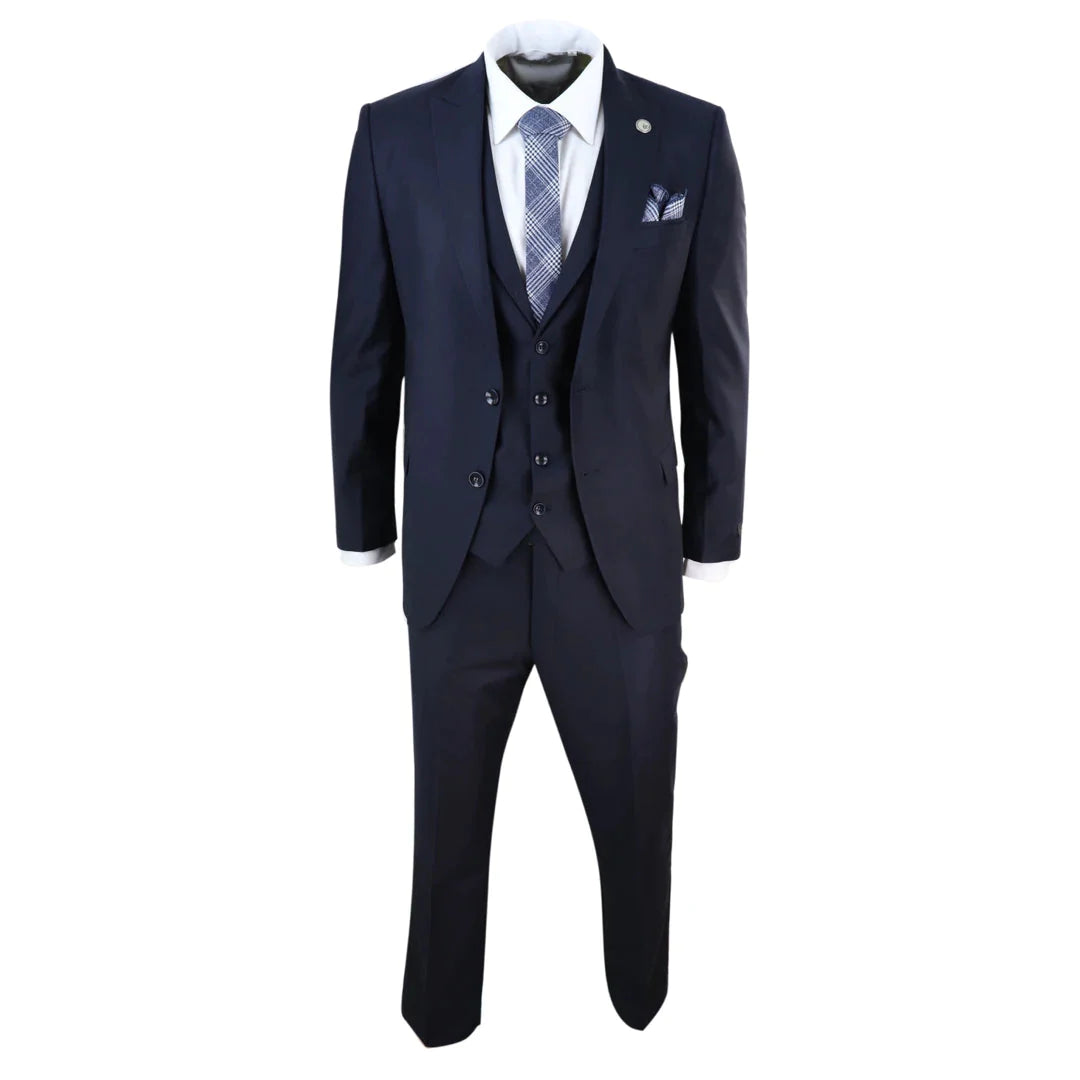 Mens Classic Navy-Blue 3 Piece Suit